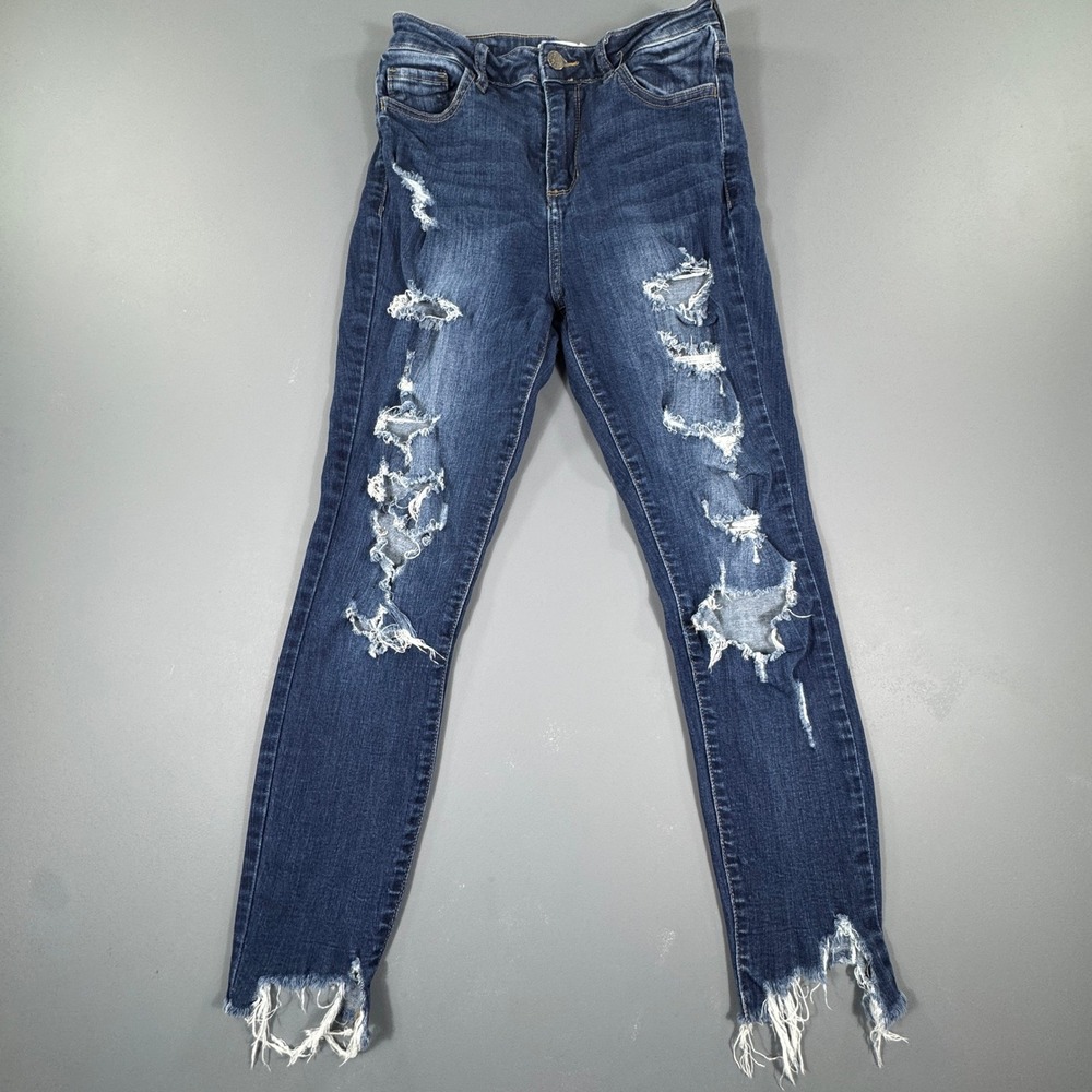 CELLO Women's‎ Blue Denim High Rise Distressed Skinny Jeans Size 3